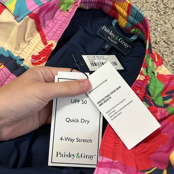 NWT Paisley & Gray Men's Gilligan Size Large Abstract Floral 6" Swim Trunks Pop - Picture 5 of 10